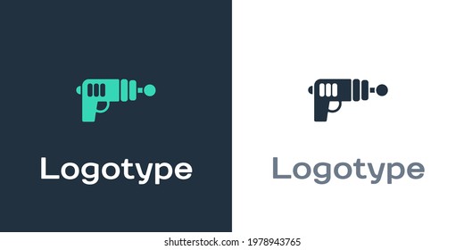 Logotype Ray gun icon isolated on white background. Laser weapon. Space blaster. Logo design template element. Vector