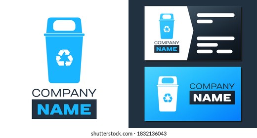 Logotipo Papelera de reciclaje con icono de símbolo de reciclaje aislado en fondo blanco. Icono de la barra diagonal. Signo de basurero. Reciclar el signo de la canasta. Elemento de plantilla de diseño de logotipo. Vector.