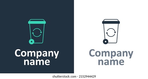 Logotype Recycle bin with recycle symbol icon isolated on white background. Trash can icon. Garbage bin sign. Recycle basket sign. Logo design template element. Vector