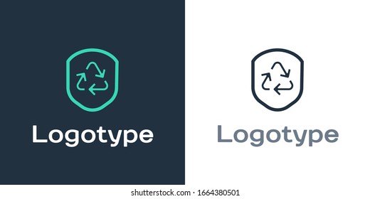 Logotype Recycle symbol inside shield icon isolated on white background. Eco protection sign. Logo design template element. Vector Illustration