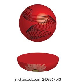 Logotype red, black, and red color 3d planet icon on a white background