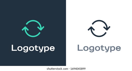 Logotype Refresh icon isolated on white background. Reload symbol. Rotation arrows in a circle sign. Logo design template element. Vector Illustration