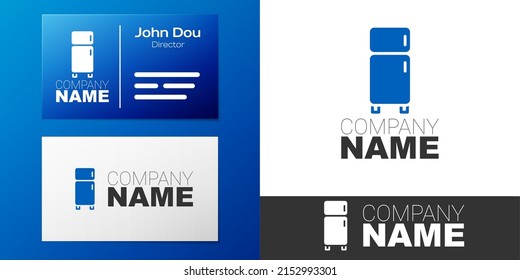 Logotype Refrigerator icon isolated on white background. Fridge freezer refrigerator. Household tech and appliances. Logo design template element. Vector