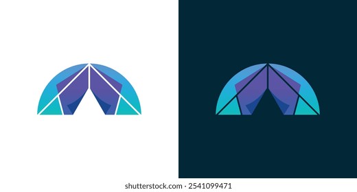Logotipo para a agência de aluguel de tendas. Barraca do evento. Tenda dobrável, tenda de casamento. Ilustração vetorial.