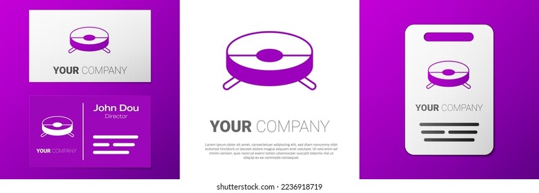 Logotype Robot vacuum cleaner icon isolated on white background. Home smart appliance for automatic vacuuming, digital device for house cleaning. Logo design template element. Vector