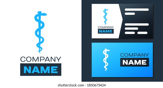 Logotype Rod of asclepius snake coiled up silhouette icon isolated on white background. Emblem for drugstore or medicine, pharmacy snake symbol. Logo design template element. Vector.