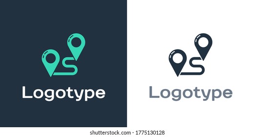 Logotype Route location icon isolated on white background. Map pointer sign. Concept of path or road. GPS navigator. Logo design template element. Vector Illustration