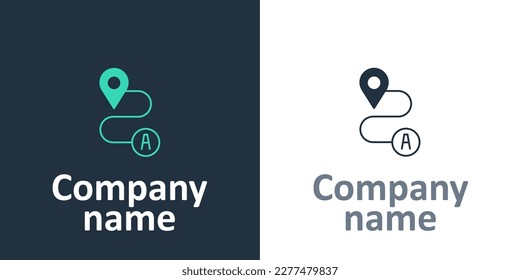 Logotype Route location icon isolated on white background. Map pointer sign. Concept of path or road. GPS navigator. Logo design template element. Vector