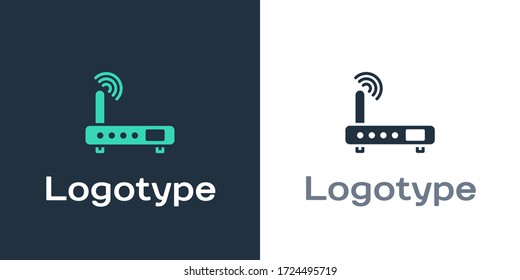 Logotype Router and wi-fi signal icon isolated on white background. Wireless ethernet modem router. Computer technology internet. Logo design template element. Vector Illustration