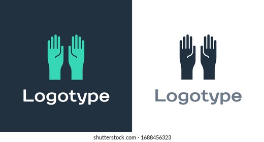 Logotype Rubber gloves icon isolated on white background. Latex hand protection sign. Housework cleaning equipment symbol. Logo design template element. Vector Illustration