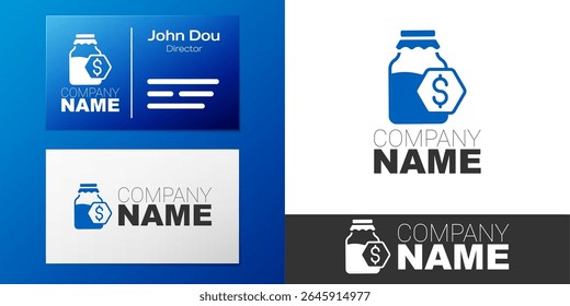 Logotype Sale in jar of honey icon isolated on white background. Food bank. Sweet natural food symbol. Logo design template element. Vector