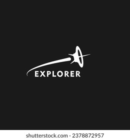 Logotype satellite Space exploration . Vector Logo White Isolated Black Background