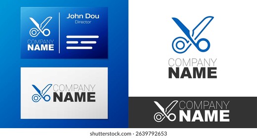 Logotype Scissors icon isolated on white background. Cutting tool sign. Logo design template element. Vector