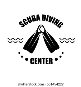 Logotype for Scuba Diving with flippers for diving. Vector illustration isolated on white background. 