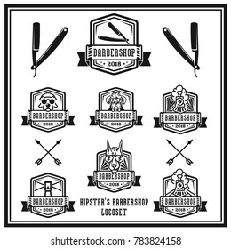 Logotype set barbershop, logo vector for hairdressing salon, hipster