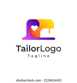 Logotype Sewing gradient color for company, repair of clothes, sewing to order, sale of sewing equipment, sewing machine rent, sale, repair of houses. Logo vector illustration