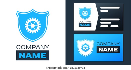 Logotype Shield with gear icon isolated on white background. Logo design template element. Vector.