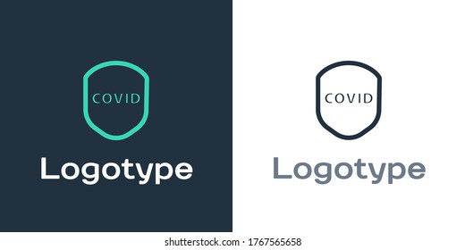 Logotype Shield protecting from virus, germs and bacteria icon isolated on white background. Immune system concept. Corona virus covid-19. Logo design template element. Vector Illustration