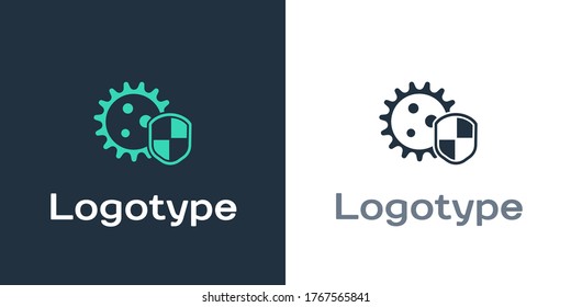 Logotype Shield protecting from virus, germs and bacteria icon isolated on white background. Immune system concept. Corona virus 2019-nCoV. Logo design template element. Vector Illustration