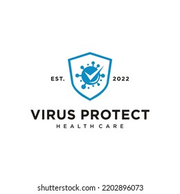 Logotype Shield protecting from virus, germs and bacteria icon isolated Corona virus 2019-nCoV. Logo design template element. Vector Illustration