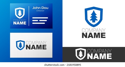 Logotype Shield with tree icon isolated on white background. Eco-friendly security shield with tree. Logo design template element. Vector