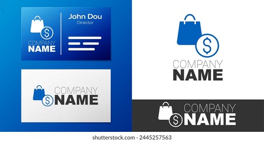 Logotype Shopping bag and dollar icon isolated on white background. Handbag sign. Woman bag icon. Female handbag sign. Logo design template element. Vector