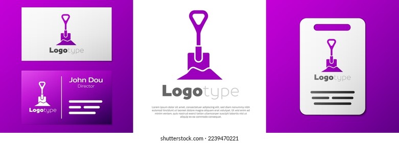 Logotype Shovel im Hintergrund Symbol einzeln auf weißem Hintergrund. Gartenwerkzeug. Werkzeug für Gartenbau, Landwirtschaft, Landwirtschaft. Logo-Design-Element. Vektorgrafik