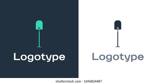 Logotype Shovel icon isolated on white background. Gardening tool. Tool for horticulture, agriculture, farming. Logo design template element. Vector Illustration