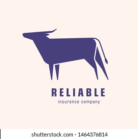 Logotype with silhouette of bull or ox. Logo with elegant bovine herbivorous animal. Design element isolated on white background. Monochrome flat vector illustration for insurance company identity.