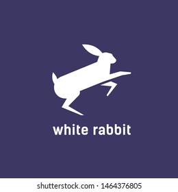 Logotype with silhouette of jumping rabbit, bunny or hare. Logo with domestic animal. Decorative design element isolated on white background. Monochrome flat vector illustration for company brand.