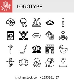 logotype simple icons set. Contains such icons as Devil, Nautilus, Ping pong, Augmented reality, Lotus flower, Electric toothbrush, Atlas, can be used for web, mobile and logo