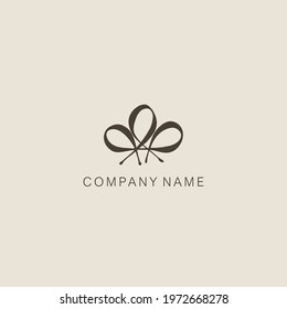 Logotype of a simple, minimalistic, stylized flower or bow shape made from one solid piece. Made with a curved thick line.