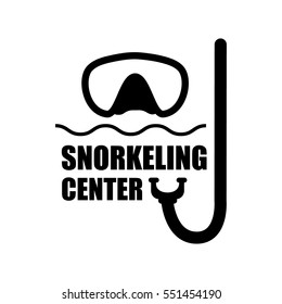Logotype for Snorkeling center with mask and tube for diving. Vector illustration isolated on white background. 