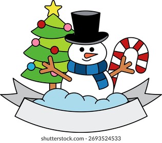 logotype of A snowman in front of a Christmas tree