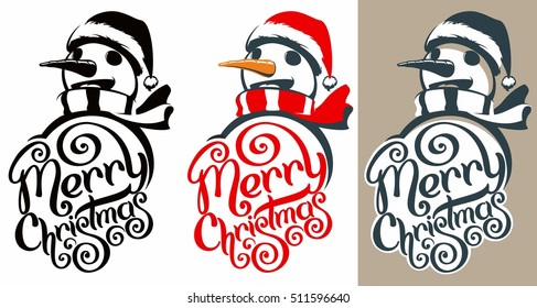 logotype snowman in Santa hat 