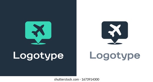 Logotype Speech bubble with airplane travel icon isolated on white background. Plane flight transport sign. Holidays symbol. Logo design template element. Vector Illustration