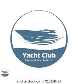 Logotype with speed luxury boat with example text