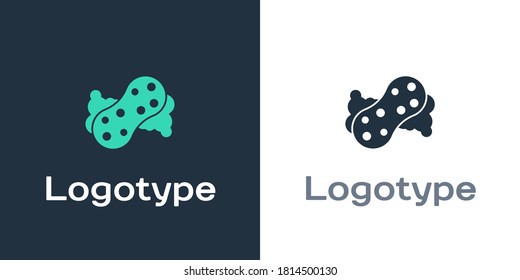 Esponja de logotipo con icono de burbujas aislado en fondo blanco. Wisp of bast para lavar platos. Logo del servicio de limpieza. Elemento de plantilla de diseño de logotipo. Vector
