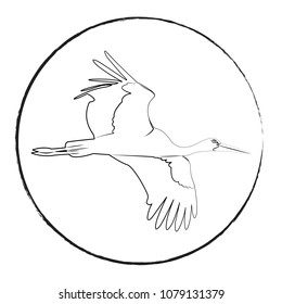 logotype of a stork, black outline on a white background, bird