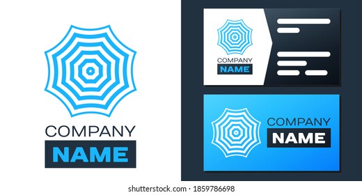 Logotype Sun protective umbrella fo beach icon isolated on white background. Large parasol for outdoor space. Summer vacation or picnic accessory. Logo design template element. Vector.