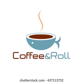 Logotype for sushi bar. Roll. Coffee cup. Vector illustration.