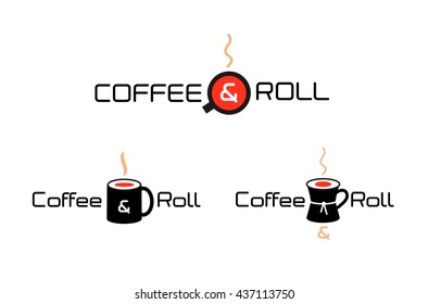 Logotype for sushi bar. Roll. Coffee cup. Vector illustration.