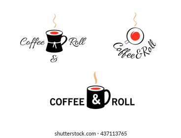 Logotype for sushi bar. Roll. Coffee cup. Vector illustration.