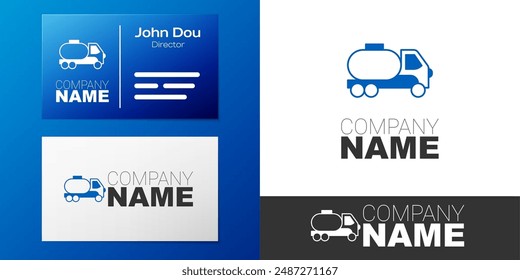 Logotype Tanker truck icon isolated on white background. Petroleum tanker, petrol truck, cistern, oil trailer. Logo design template element. Vector
