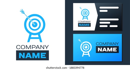 Logotipo Destino con icono de flecha aislado en fondo blanco. Cartel del tablero de dibujo. Icono del tablero de tiro con arco. Cartel de pizarra. Concepto de objetivo comercial. Elemento de plantilla de diseño de logotipo. Vector.