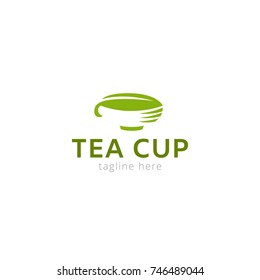 Logotype tea cup for royal tea, shop, tea-house, tea-making, green, ecological, eco products.  Vector illustration logo