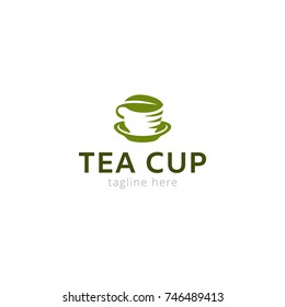 Logotype tea cup for royal tea, shop, tea-house, tea-making, green, ecological, eco products.  Vector illustration logo