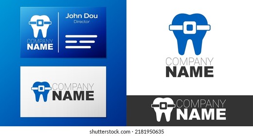 Logotype Teeth With Braces Icon Isolated On White Background. Alignment Of Bite Of Teeth, Dental Row With With Braces. Dental Concept. Logo Design Template Element. Vector