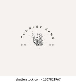 Logotype Template Black witch cat. Mystical animal. Mystical illustration, religion and symbolism in the tattoo.Logotype Template for Cosmetics and Beauty,Floral,Spa and Esthetics, Wedding Service