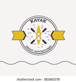 Logotype template for kayaking. Vector athletic silhouette labels and badges. Vector flat design style illustration of icons. Template for postcard, personal card or print.